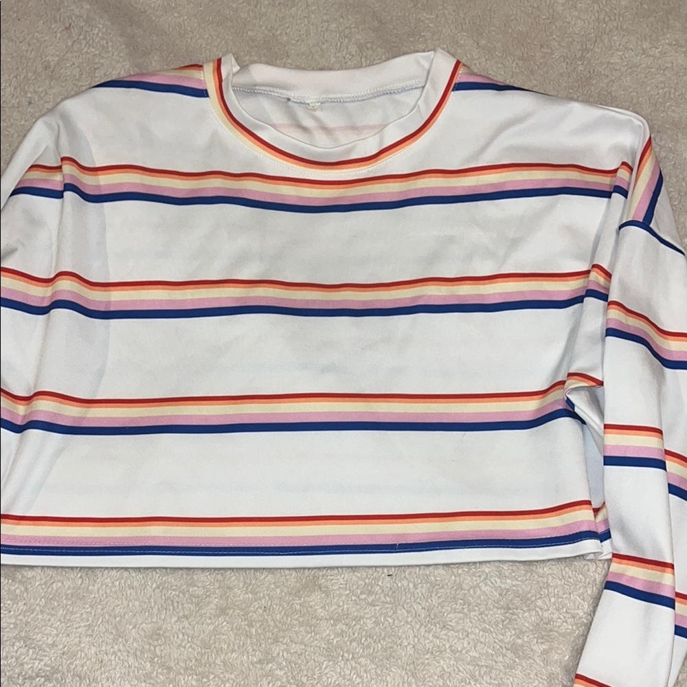 Colorful Striped Long Sleeve Crop Top